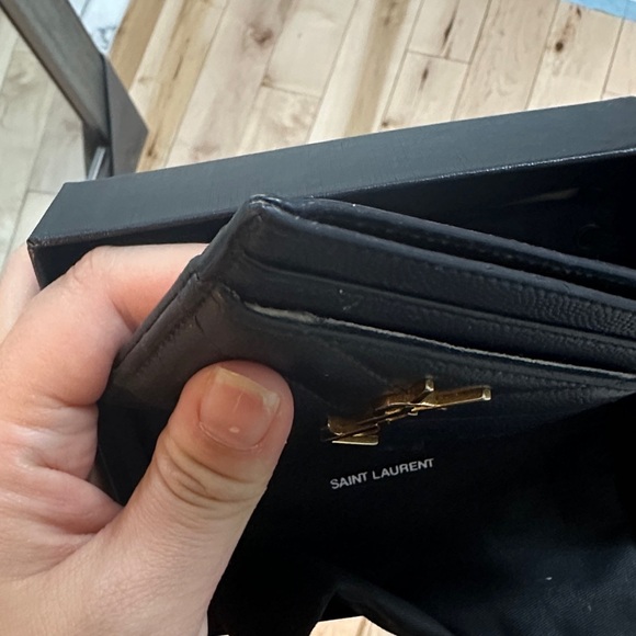 Saint Laurent Black Leather Card Holder with Gold Logo - Picture 2 of 5